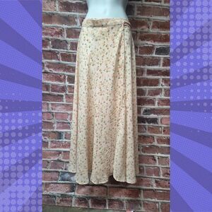 Vintage Express Wrap Skirt –‎ Sheer Floral Boho, Made in Hong Kong Size P